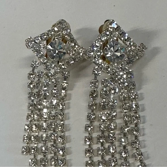 Ladies vintage stunning art deco faux diamond rhinestone clip‎ on earrings - Picture 4 of 5